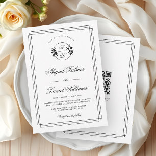 Elegant black, white branch and QR code wedding Invitation