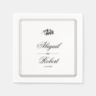 Elegant black, white branch triple border wedding napkin