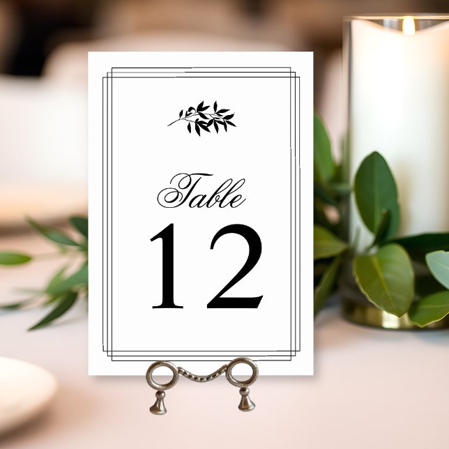 Elegant black, white branch triple border wedding table number (Creator Uploaded)