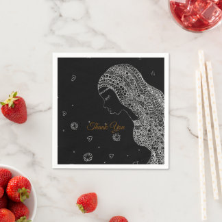 Elegant Black & White Bridal Shower Thank You Napkin