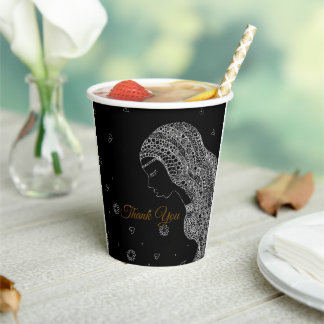 Elegant Black & White Bridal Shower Thank You Paper Cups