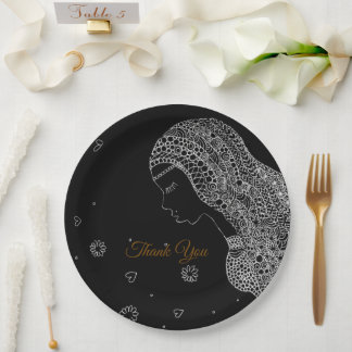 Elegant Black & White Bridal Shower Thank You Paper Plate