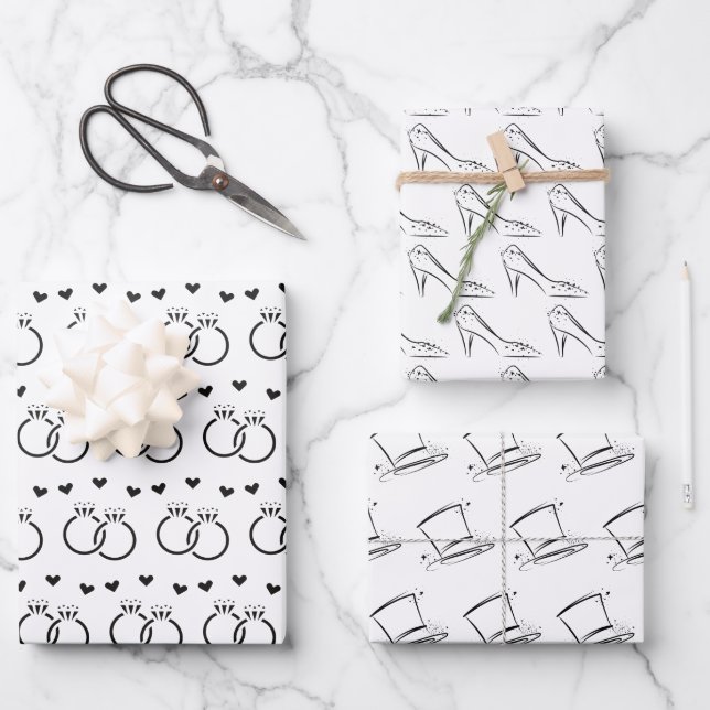 Elegant Black & White Bridal/Wedding Shower Wrapping Paper Sheet (Front)