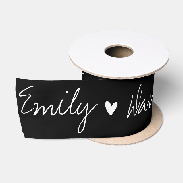 Elegant Black White Bride & Groom Names Wedding Satin Ribbon (Spool)