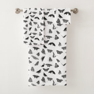 Elegant Black White Butterflies Bathroom Towel Set