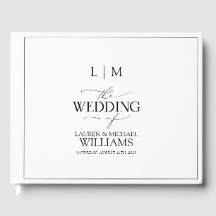 Elegant Black & White Calligraphy Monogram Guest Book