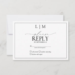 Elegant Black & White Calligraphy Monogram RSVP Card