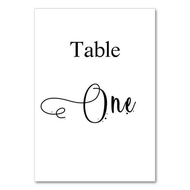 Elegant black white calligraphy table one table number (Front)