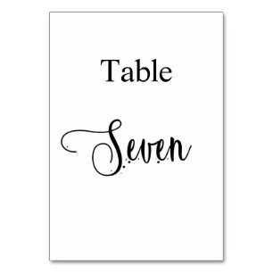 Elegant black white calligraphy table seven 7 table number