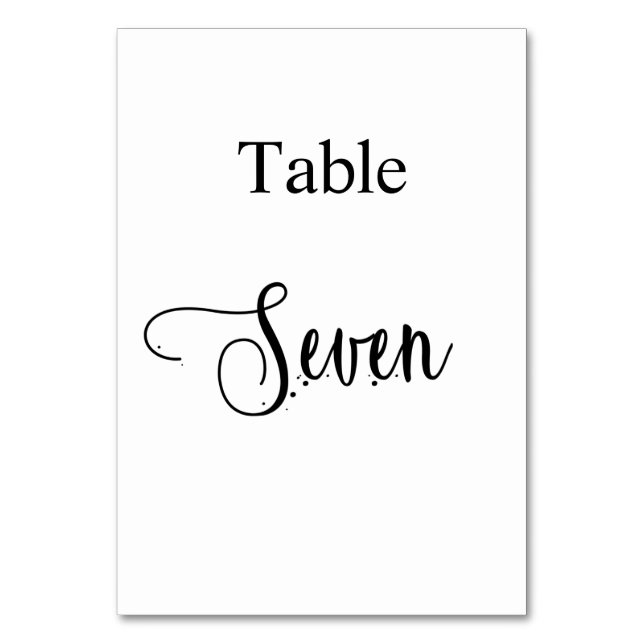 Elegant black white calligraphy table seven 7 table number (Front)