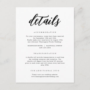 Elegant Black & White Calligraphy Wedding Details Enclosure Card
