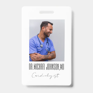 Elegant Black & White Cardiologist Doctor Photo  Badge