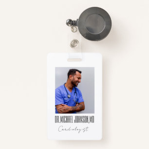 Elegant Black & White Cardiologist Doctor Photo  Badge