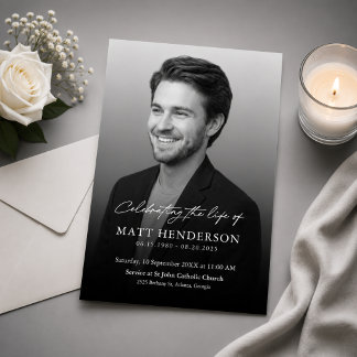Elegant Black & White Celebration of Life Funeral Invitation