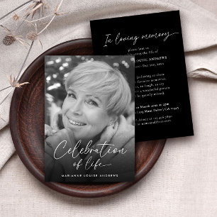 Elegant Black White Celebration of Life Memorial Invitation