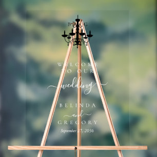 Elegant Black White Chandelier Monogram Wedding Acrylic Sign