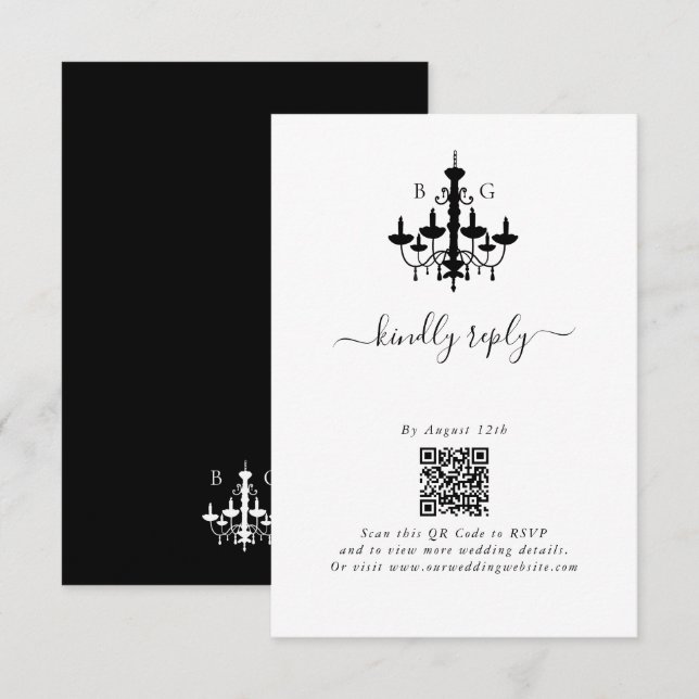 Elegant Black White Chandelier Monogram Wedding Enclosure Card (Front/Back)