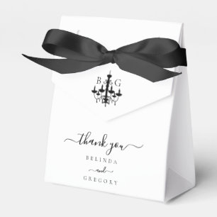 Elegant Black White Chandelier Monogram Wedding Favor Box