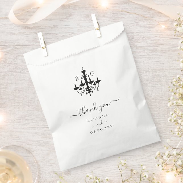 Elegant Black White Chandelier Monogram Wedding Favour Bag (Clipped)