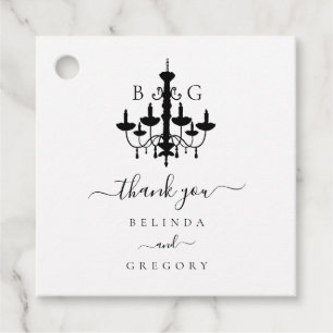 Elegant Black White Chandelier Monogram Wedding Favour Tags
