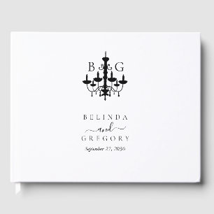 Elegant Black White Chandelier Monogram Wedding Guest Book