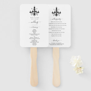 Elegant Black White Chandelier Monogram Wedding Hand Fan