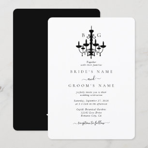 Elegant Black White Chandelier Monogram Wedding Invitation