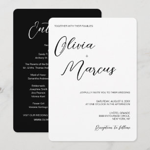 Elegant Black white Chic Script Wedding Entourage Invitation