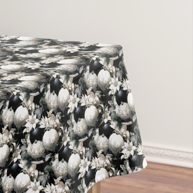 Elegant black white Christmas ornament pattern Tablecloth (In Situ)