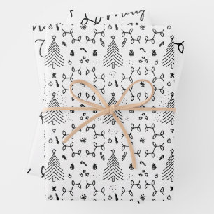 Elegant Black White Christmas Pine Tree Pattern Wrapping Paper Sheet