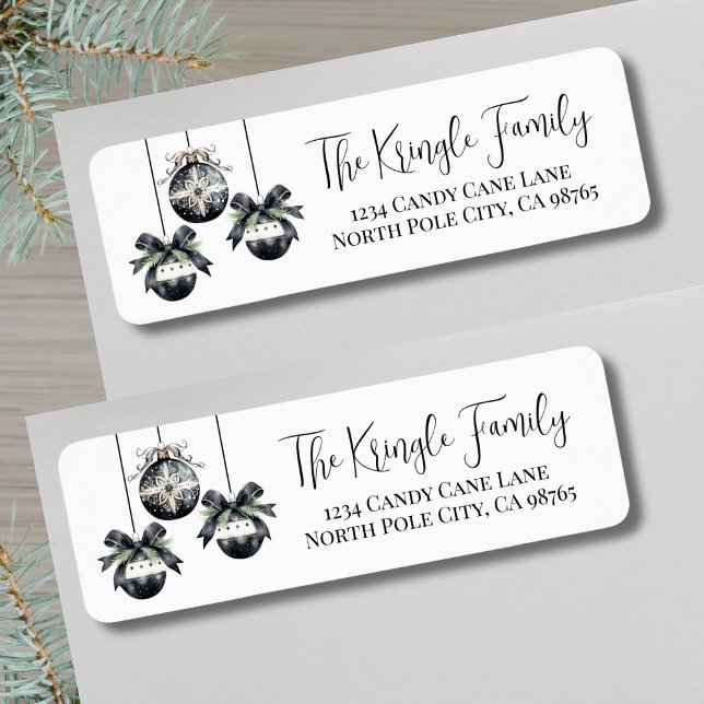 Elegant Black White Christmas Return Address (Elegant Watercolor Christmas Return Address label)