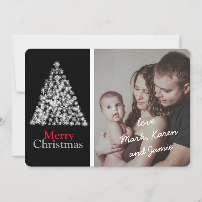 Elegant Black White Christmas Tree Custom Photo Holiday Card (Front)
