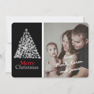 Elegant Black White Christmas Tree Custom Photo Holiday Card