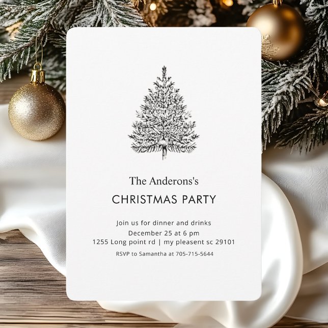 "Elegant Black & White Christmas Tree Party Invitation (Creator Uploaded)