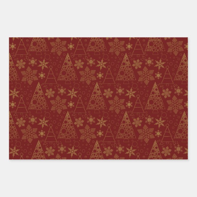 Elegant Black White Christmas Tree Pattern  Wrapping Paper Sheet (Front 3)