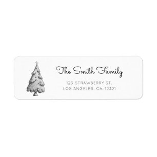 Elegant Black White Christmas Tree Return Address