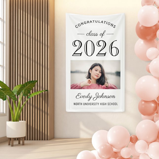 Elegant Black White Class of 2026 Photo Banner (Creator Uploaded)