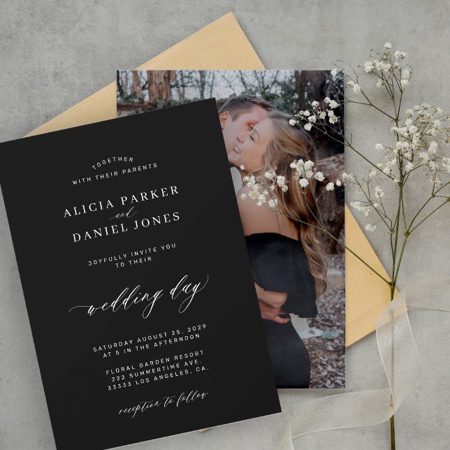 Elegant black white classic custom photo wedding invitation (Creator Uploaded)