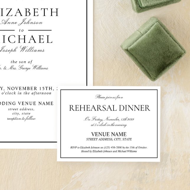 Elegant Black & White Classic Script Rehearsal Enclosure Card (Easily personalize this rehearsal dinner invitation enclosure card to complete your invite suite)