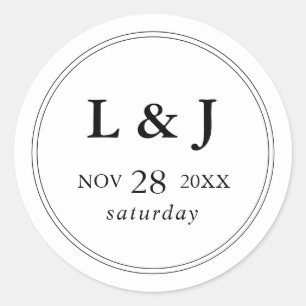 Elegant Black & White Classic Script Wedding Classic Round Sticker