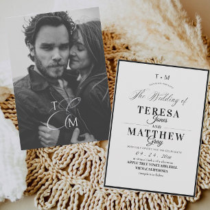 Elegant Black & White Classic Script Wedding Invitation