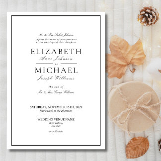 Elegant Black & White Classic Script Wedding  Invitation