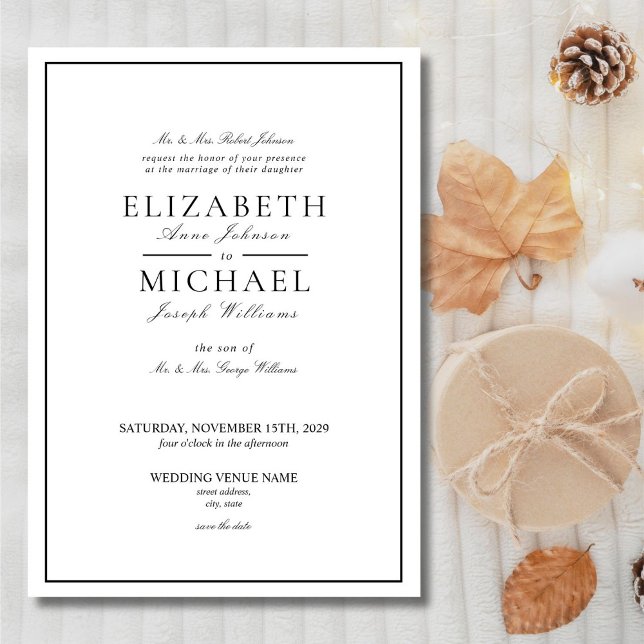 Elegant Black & White Classic Script Wedding  Invitation (Creator Uploaded)