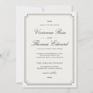 Elegant Black & White Classic Script Wedding Invitation