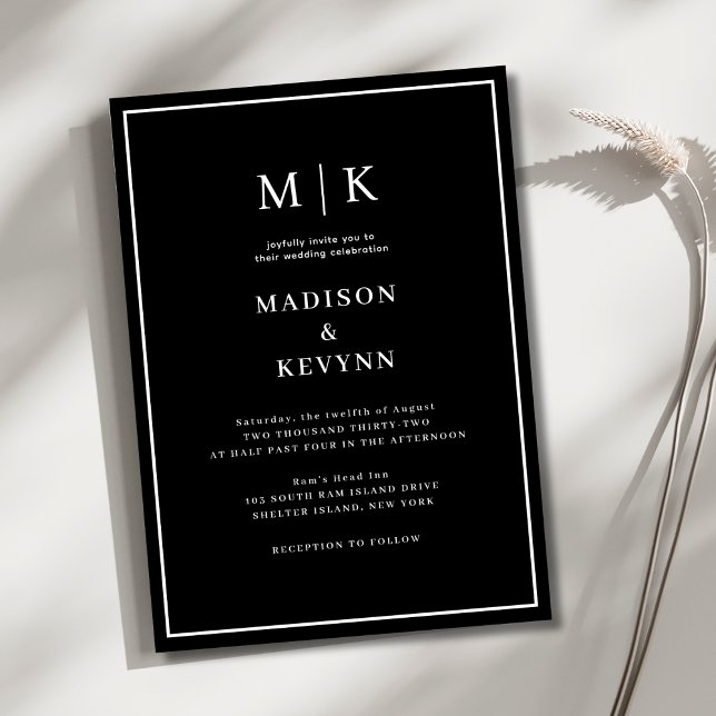 Elegant Black & White Classic  Wedding  Invitation (Creator Uploaded)