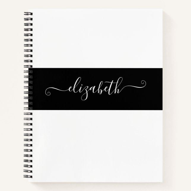 Elegant Black White Colour Block Name Monogram Notebook (Front)