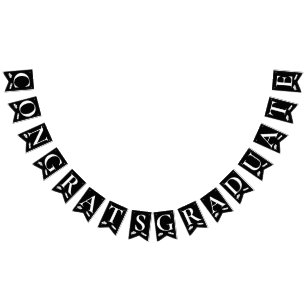 Elegant Black White Congrats Graduate Cap, Diploma Bunting Flags