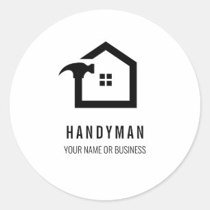 Elegant Black & White Construction Handyman Classic Round Sticker
