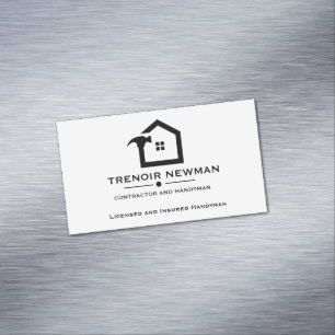 Elegant Black & White Construction Handyman Magnetic Business Card