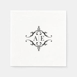 Elegant Black & White Crest Monogram Wedding Napkin